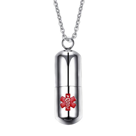 necklace pill box stainless steel|medical bracelets that hold pills.